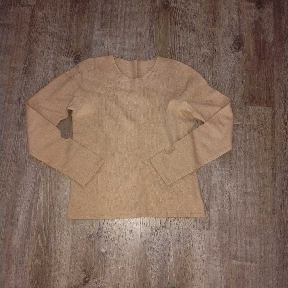 Tan Rib Knit Cutout Long Sleeve Top